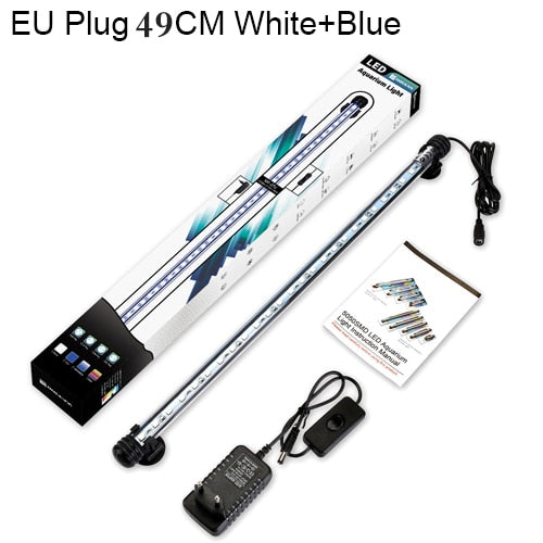 Waterproof LED Aquarium Lights Fish Tank Light Bar Blue/White 19/29/39/49CM Submersible Underwater Clip Lamp Aquatic Decor EU