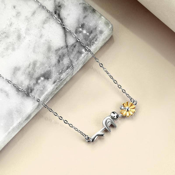 Sloth Sunflower Necklace 925 Sterling Silver Sloth Gifts Jewelry for Women