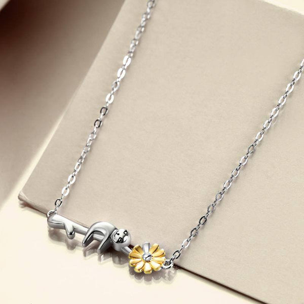 Sloth Sunflower Necklace 925 Sterling Silver Sloth Gifts Jewelry for Women