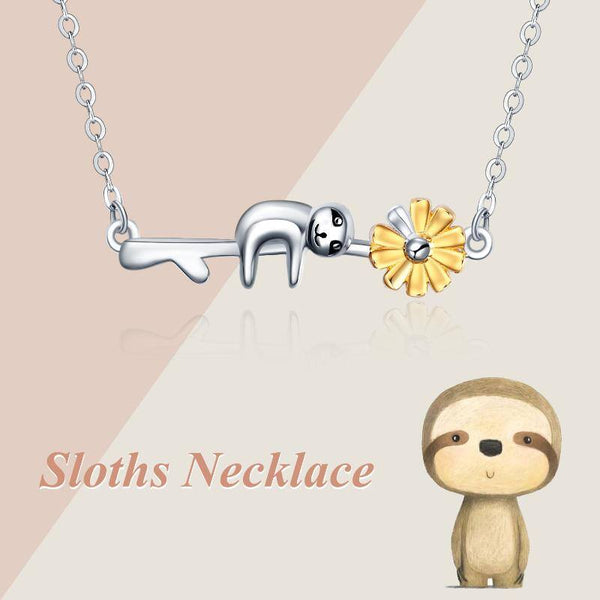 Sloth Sunflower Necklace 925 Sterling Silver Sloth Gifts Jewelry for Women