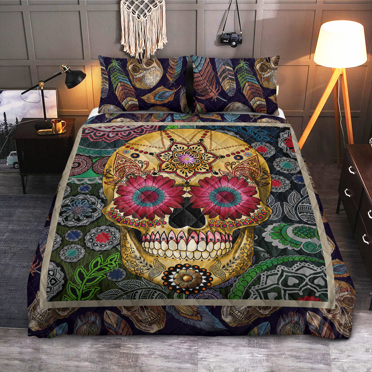 Skull Sugar Skull Art  Quilt Bedding Set