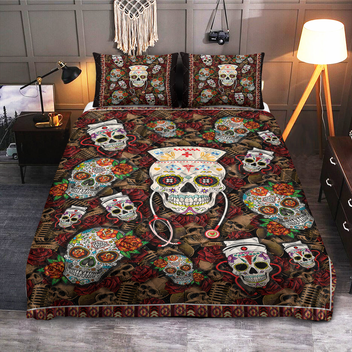 Skull Jobs Nurse  Quilt Bedding Set