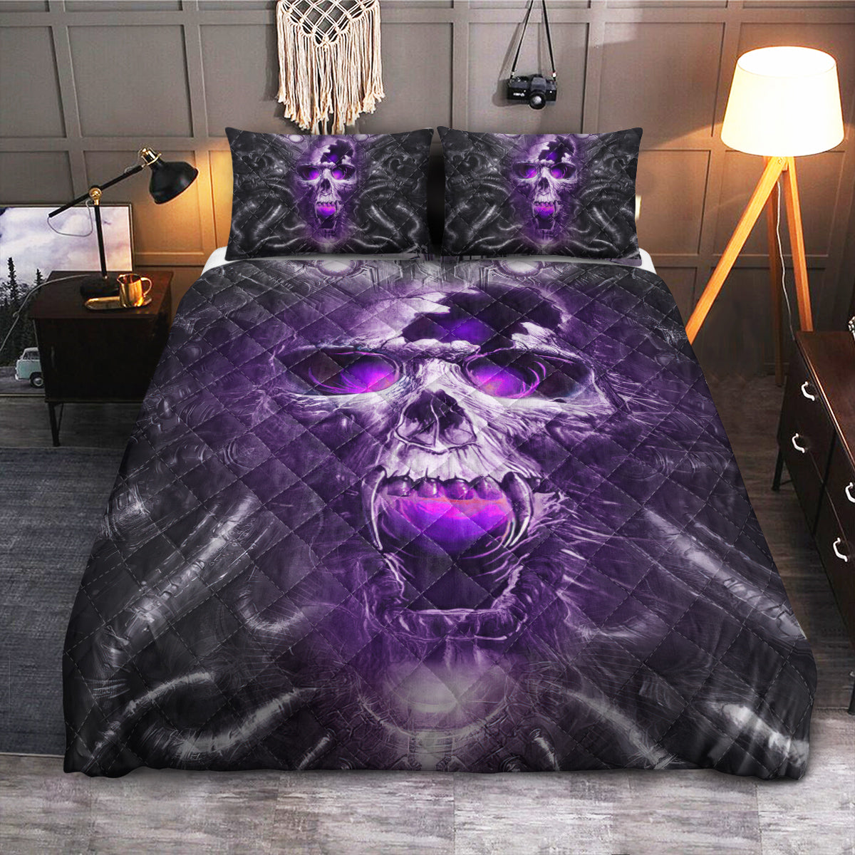 Skull Art Purple  Quilt Bedding Set