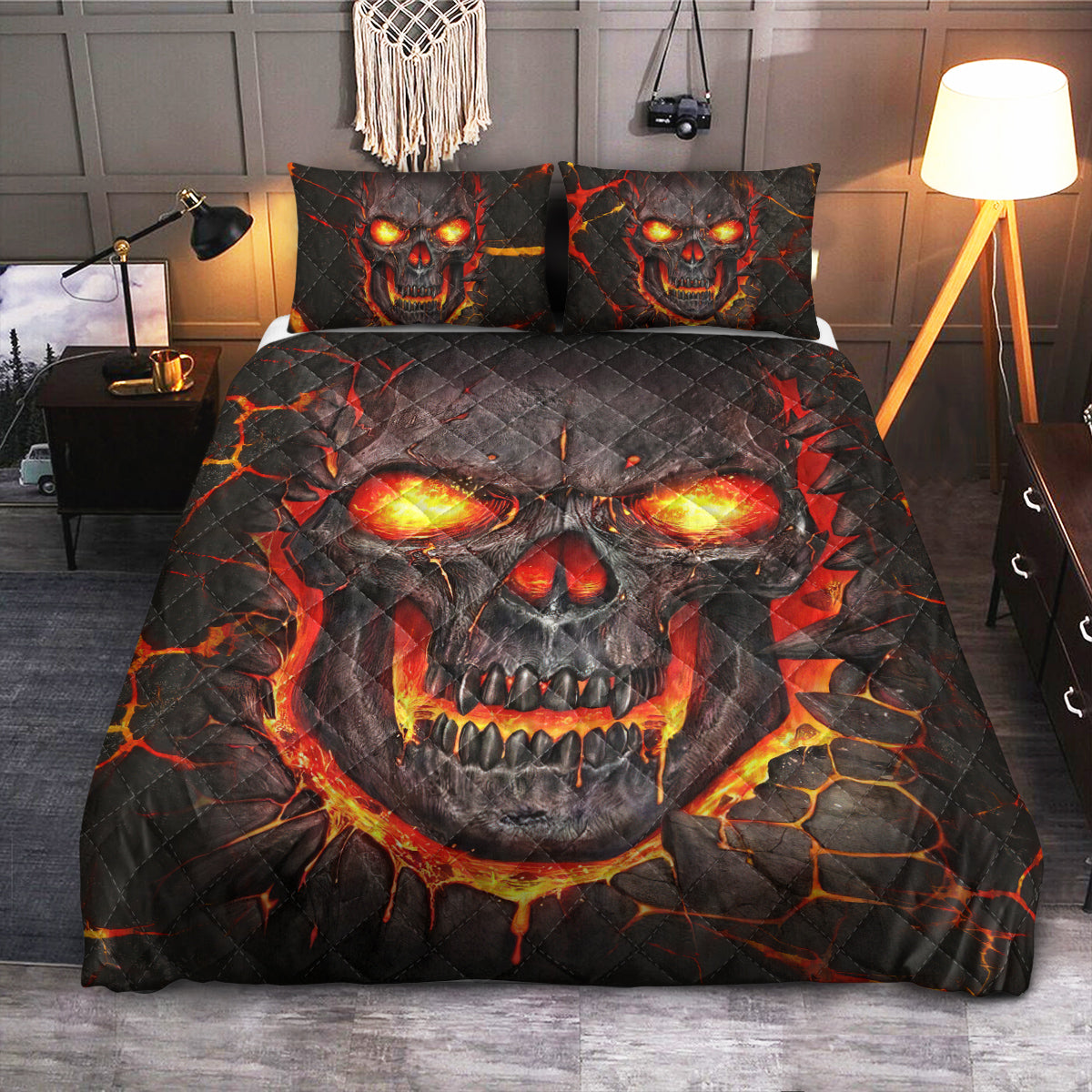 Skull Art Lava  Quilt Bedding Set