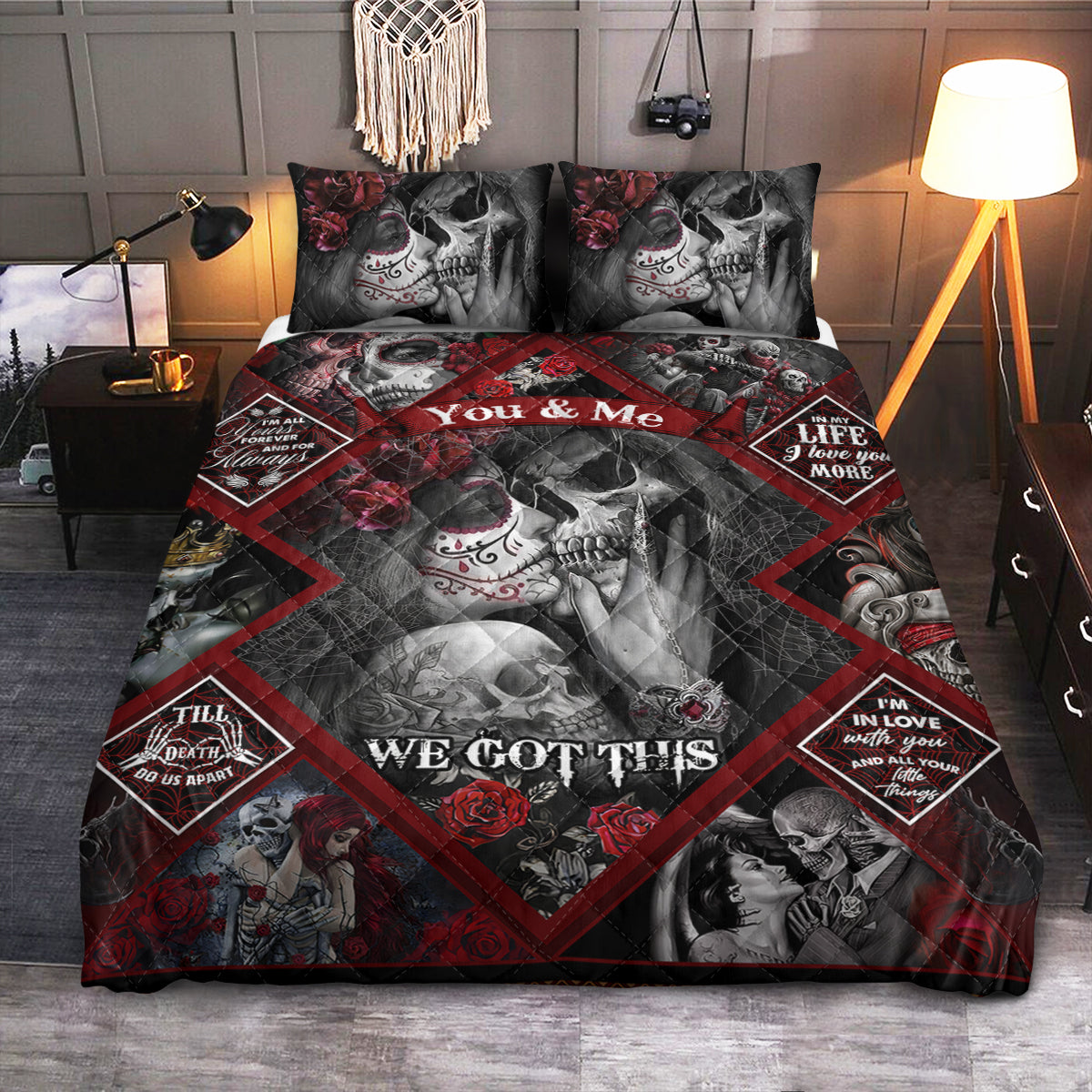 Couple Skull  Quilt Bedding Set