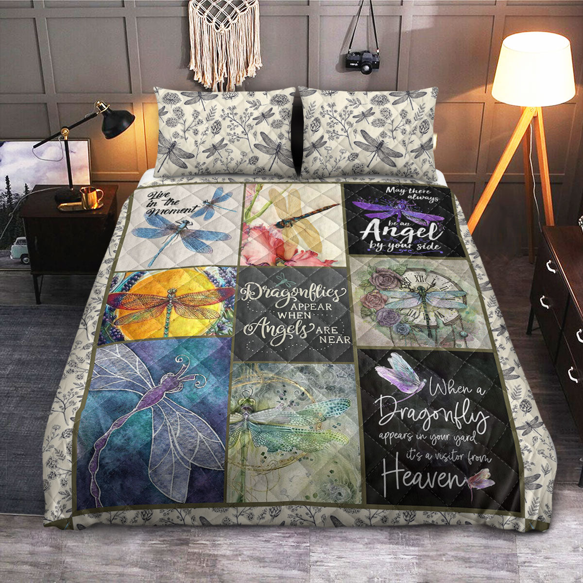 Dragonfly Appear When Angels Are Near  Quilt Bedding Set
