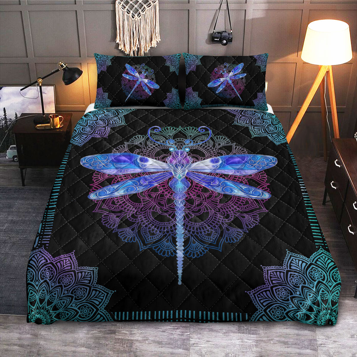 Dragonfly Purple Art  Quilt Bedding Set