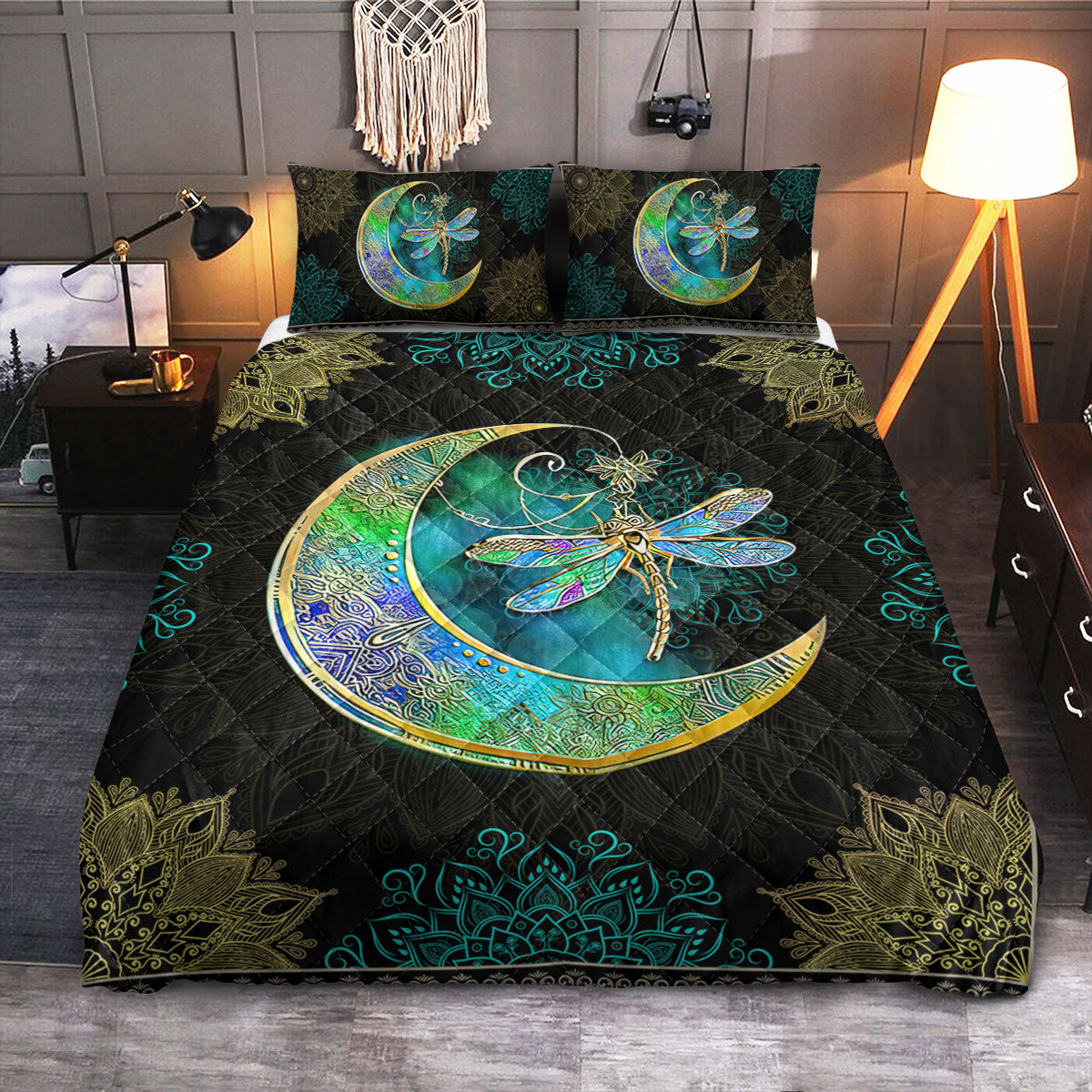 Dragonfly Moon Art  Quilt Bedding Set