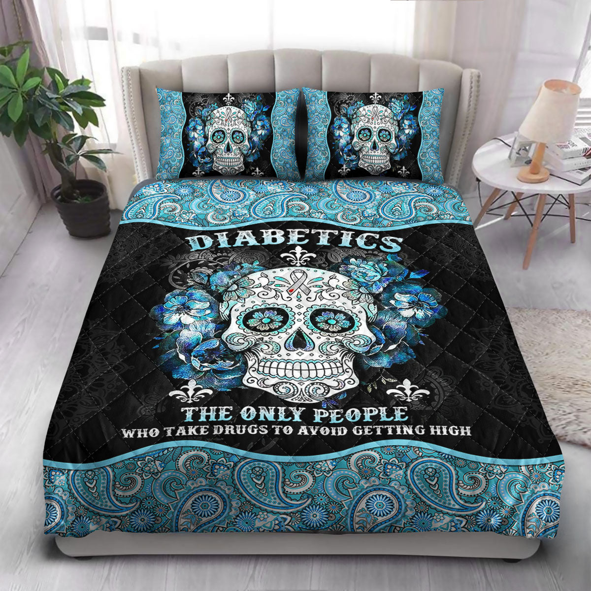 Skull Diabetes  Quilt Bedding Set