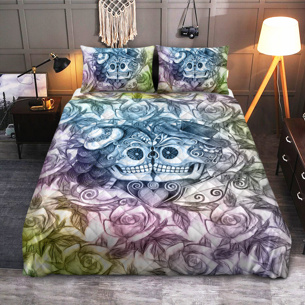 Skull Couple  Quilt Bedding Set