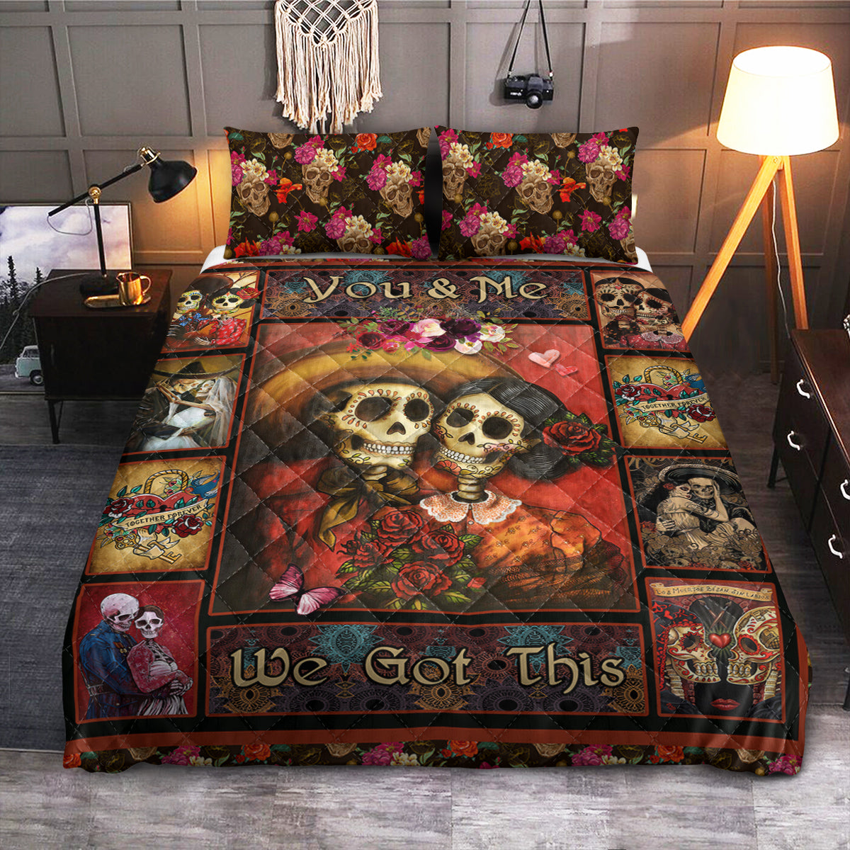 Skull Couple  Quilt Bedding Set