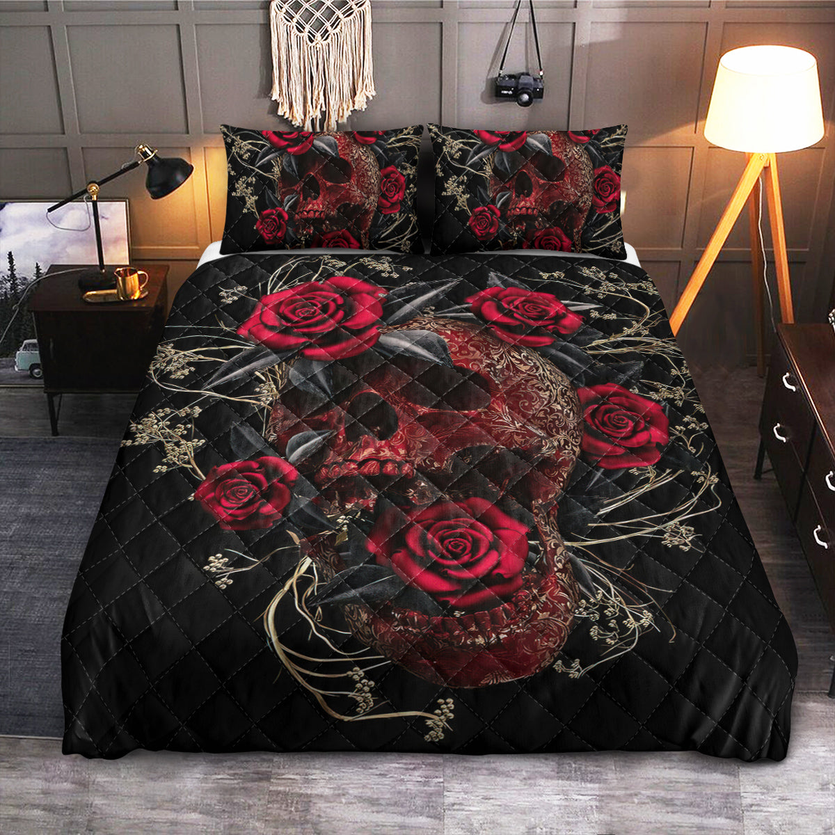 Skull Rose  Quilt Bedding Set