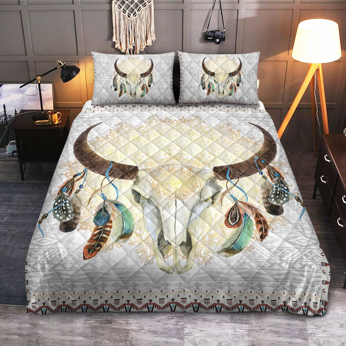 NTA Native American Cow Skull  Quilt Bedding Set
