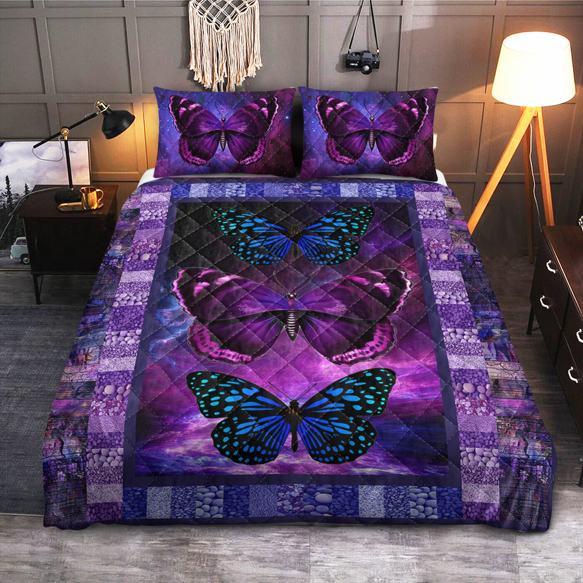 Butterfly Purple  Quilt Bedding Set