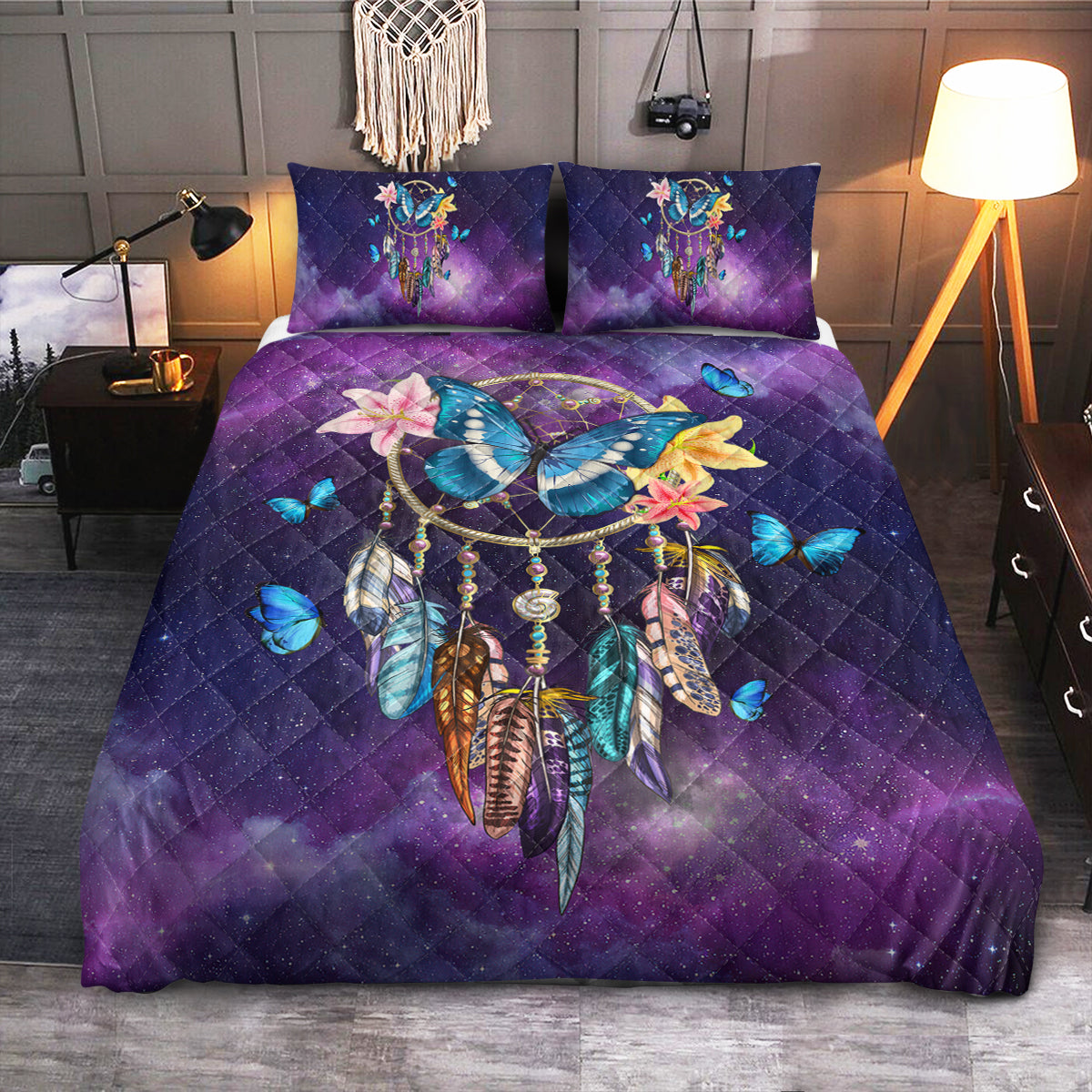 Butterfly Dreamcatcher Galaxy  Quilt Bedding Set