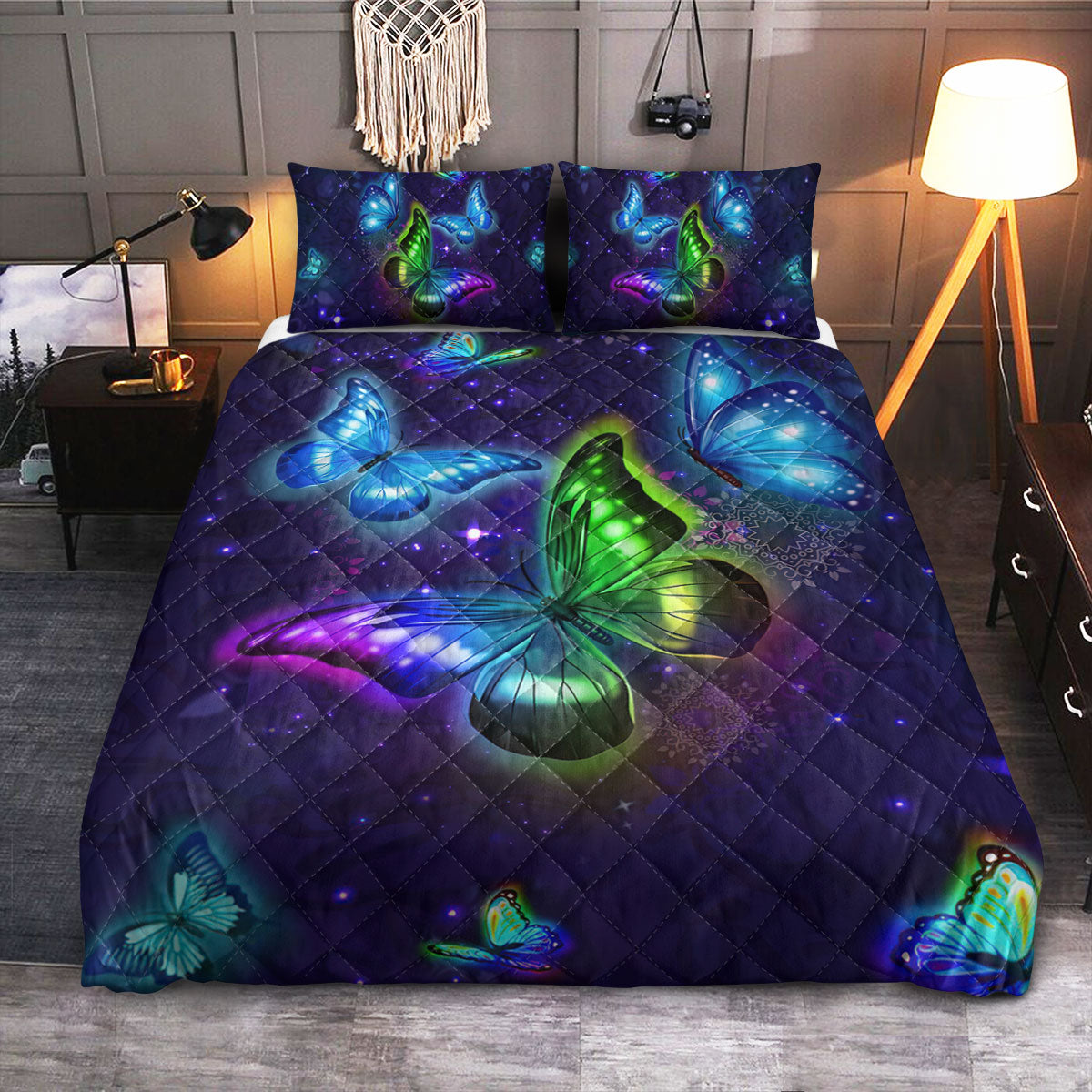 Butterfly Mandala Rainbow  Quilt Bedding Set