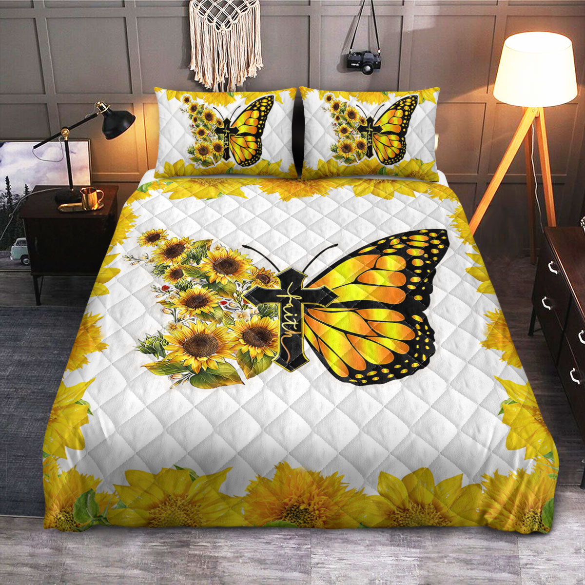 Butterfly Faith Sunflowers  Quilt Bedding Set