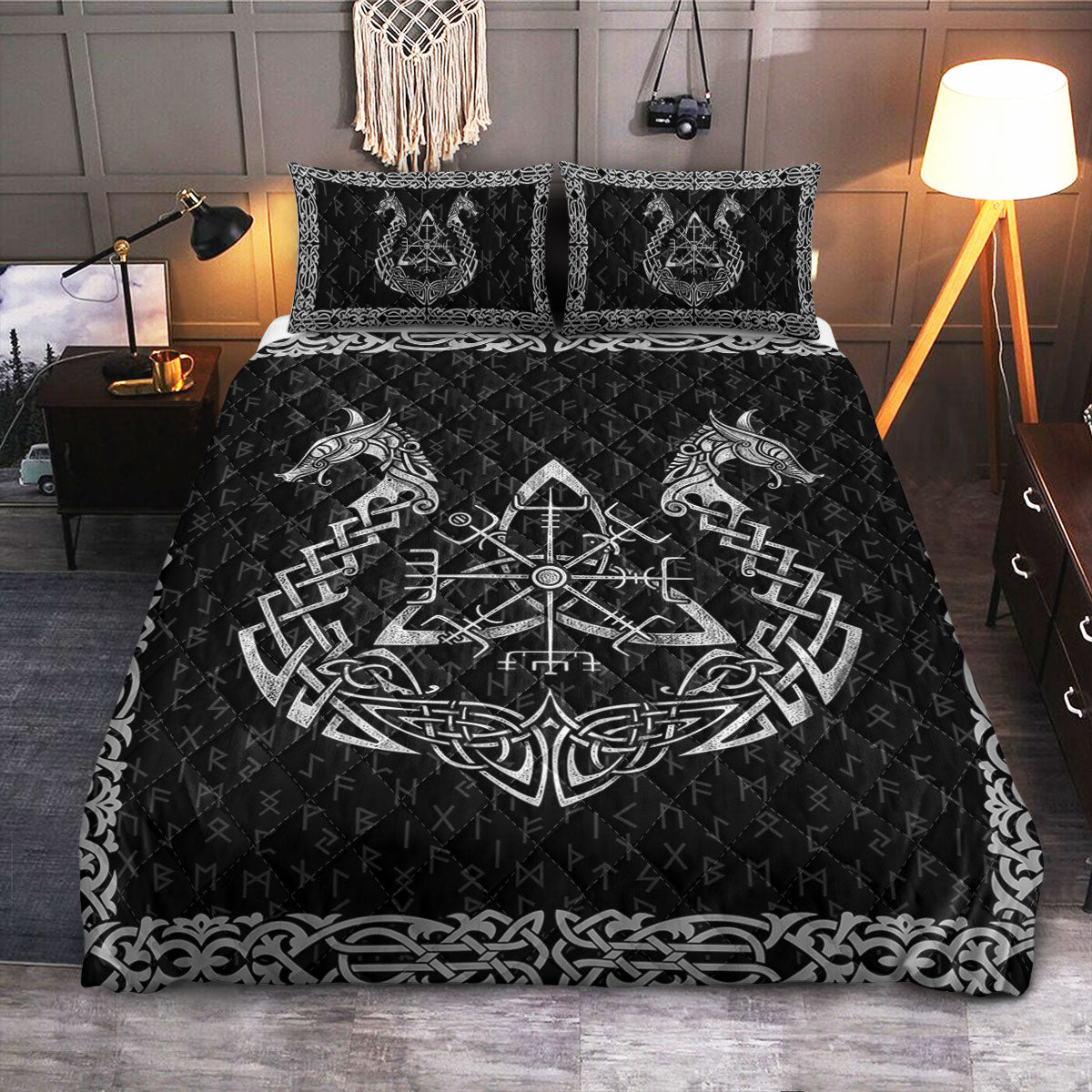 Viking Dragon Ship Helm of Awe  Quilt Bedding Set