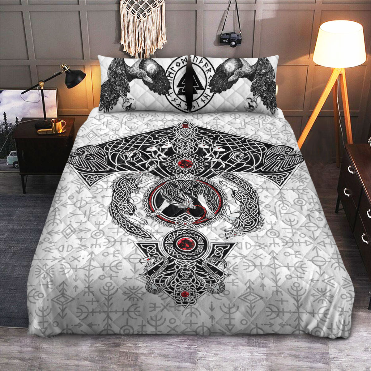 Viking Ravens Fenrir Skoll  Quilt Bedding Set