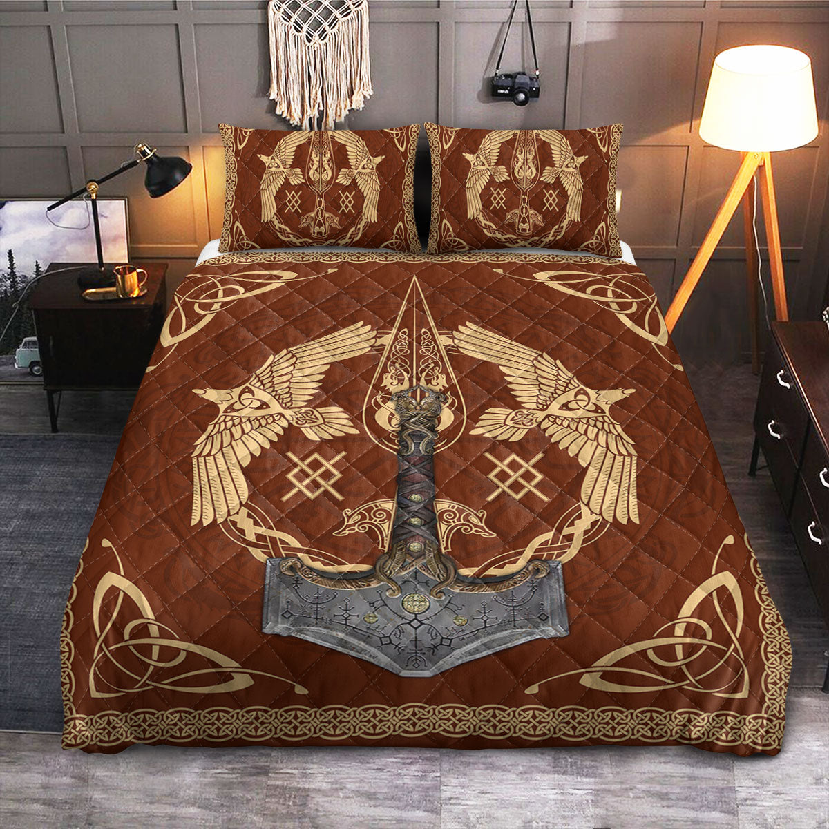Viking Ravens Mjolnir  Quilt Bedding Set