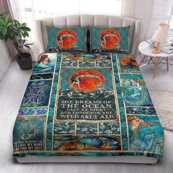 Mermaid Dreams Of The Ocean  Quilt Bedding Set