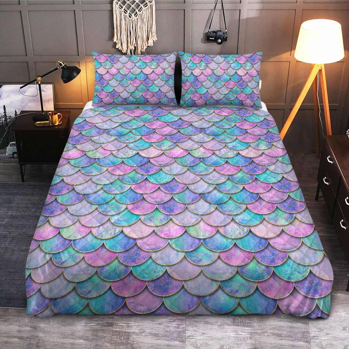 Mermaid Pink Scales Pattern  Quilt Bedding Set