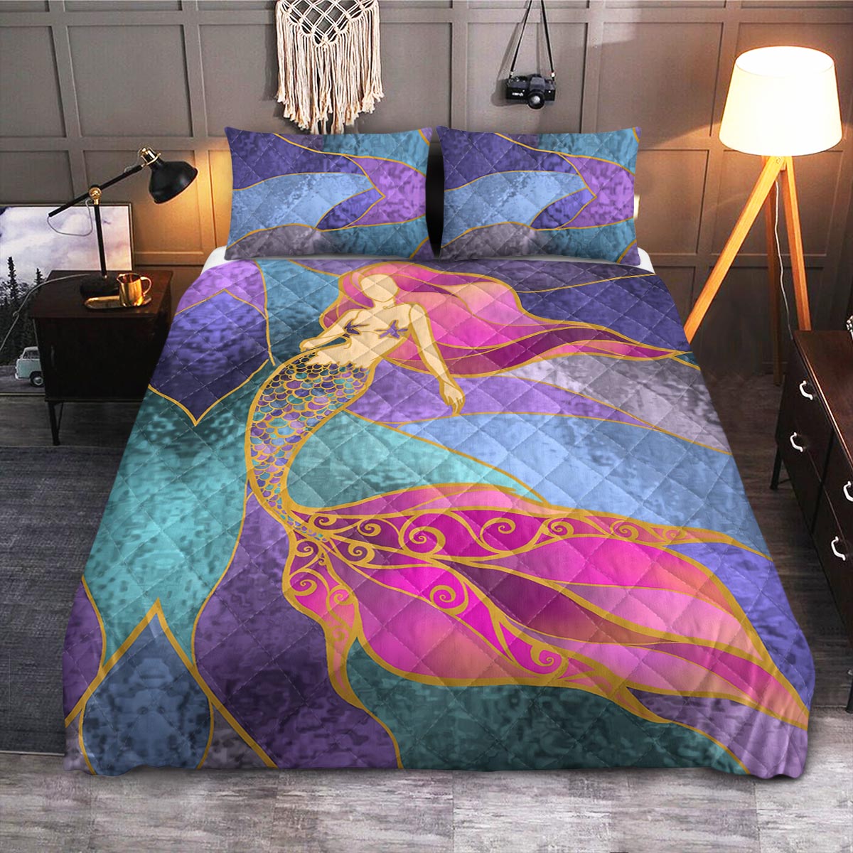 Mermaid Colorful  Quilt Bedding Set