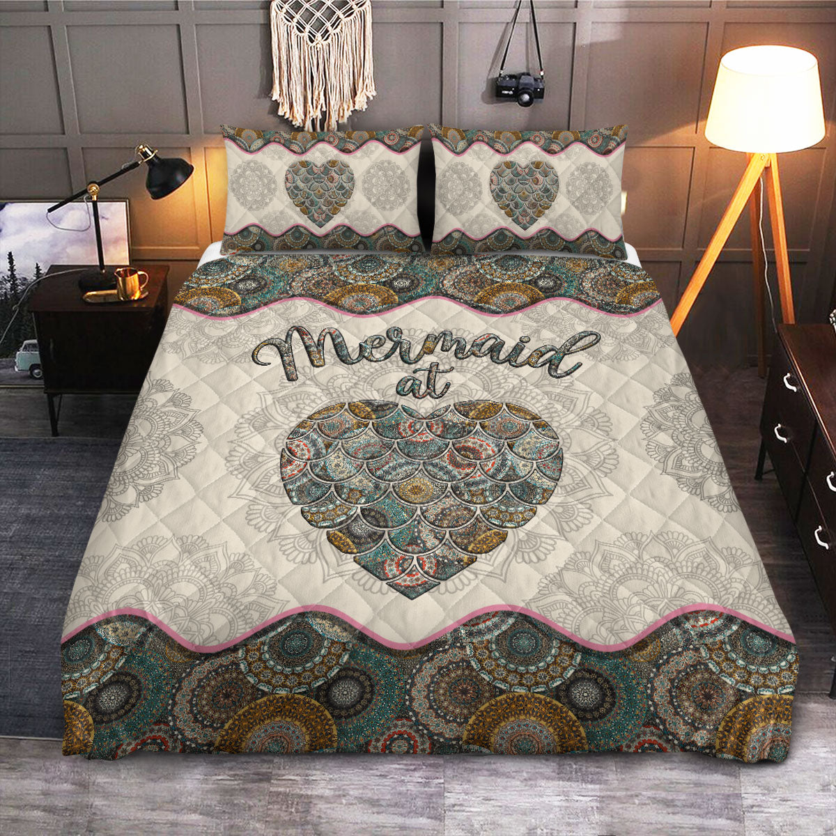 Mermaid At Heart Mandala  Quilt Bedding Set