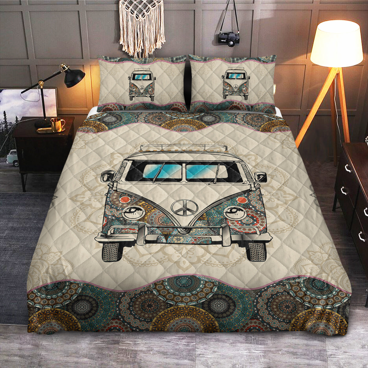 Hippie Van Mandala  Quilt Bedding Set