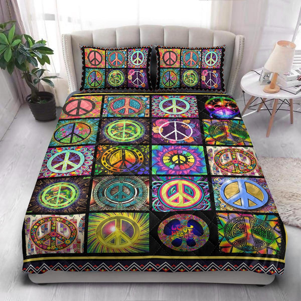 Hippie Symbol  Quilt Bedding Set