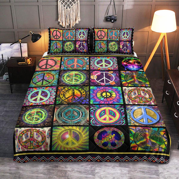 Hippie Symbol  Quilt Bedding Set