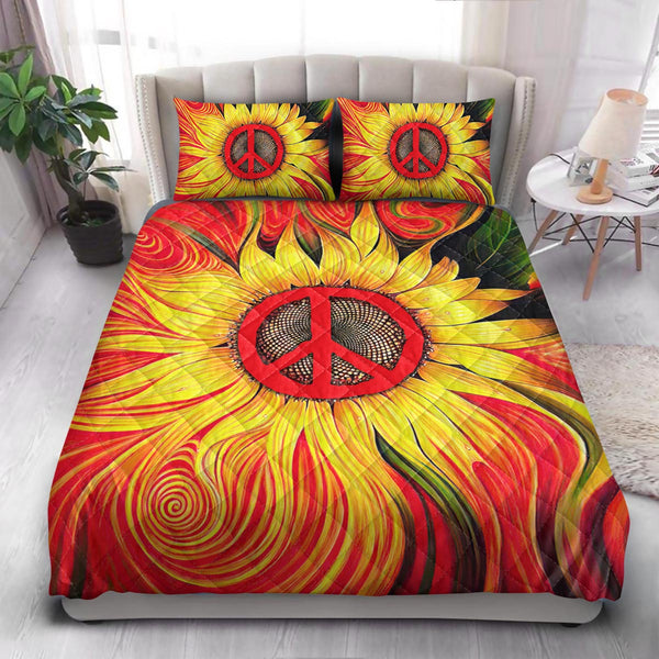 Hippie Sunflower Symbol  Quilt Bedding Set