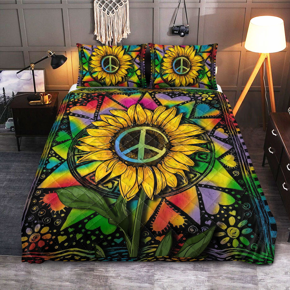 Hippie Sunflower Lover  Quilt Bedding Set
