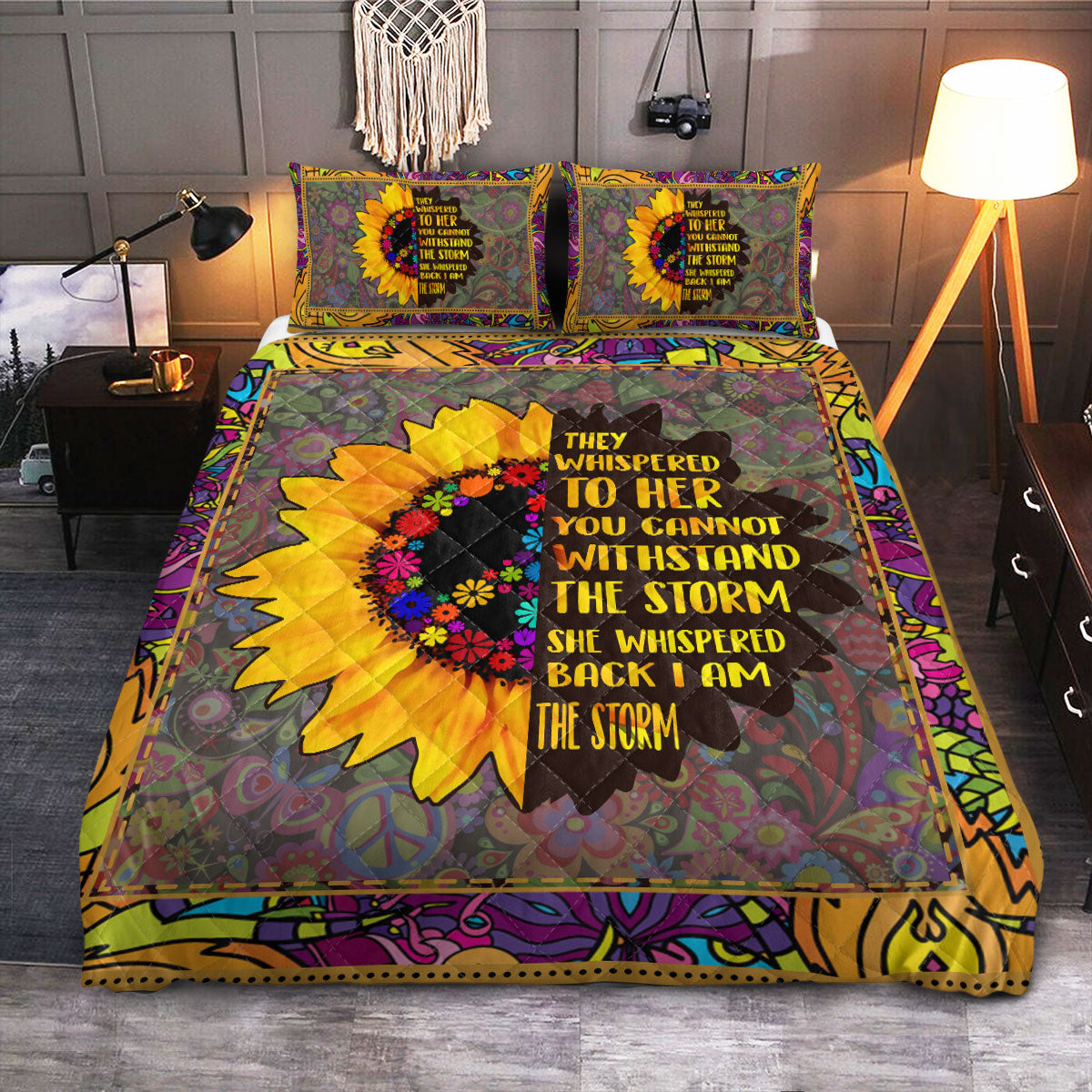 Hippie Sunflower I Am The Storm  Quilt Bedding Set