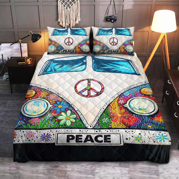 Hippie Peace Van  Quilt Bedding Set