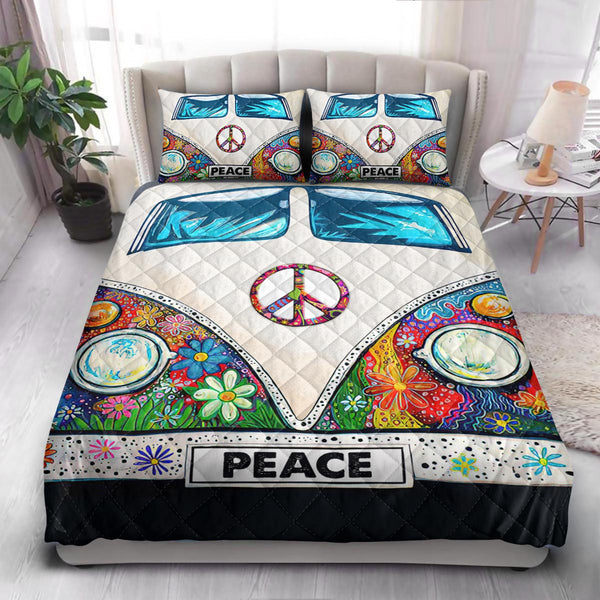 Hippie Peace Van  Quilt Bedding Set