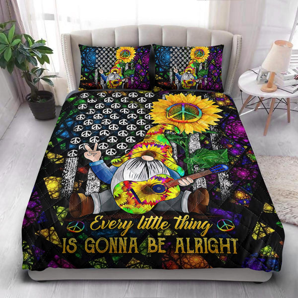 Hippie Gnome Sunflower  Quilt Bedding Set