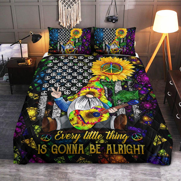 Hippie Gnome Sunflower  Quilt Bedding Set