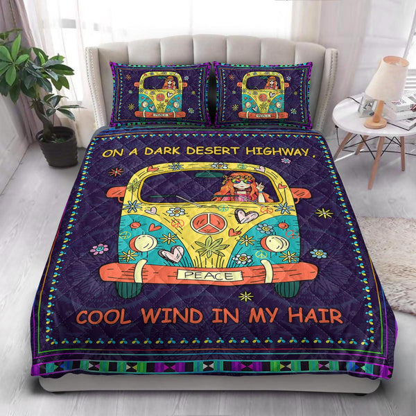 Hippie Girl On A Dark Desert Highway  Quilt Bedding Set