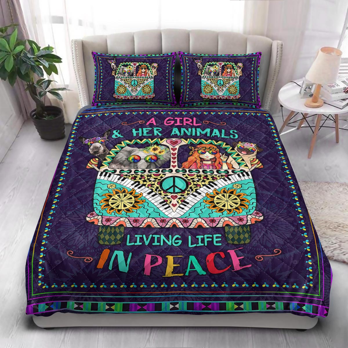 Hippie Girl  Quilt Bedding Set