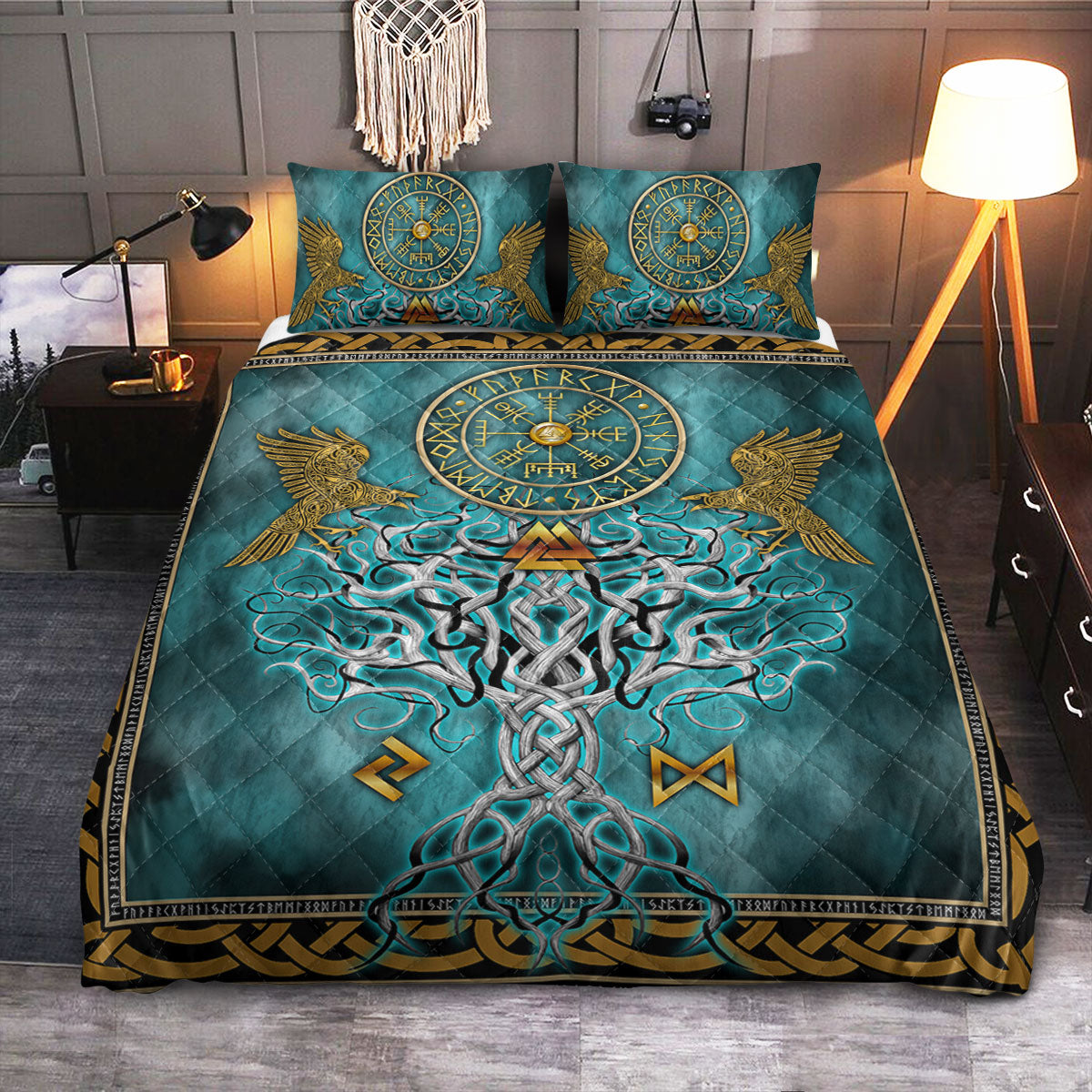 Viking Compass Yggdrasil Raven  Quilt Bedding Set
