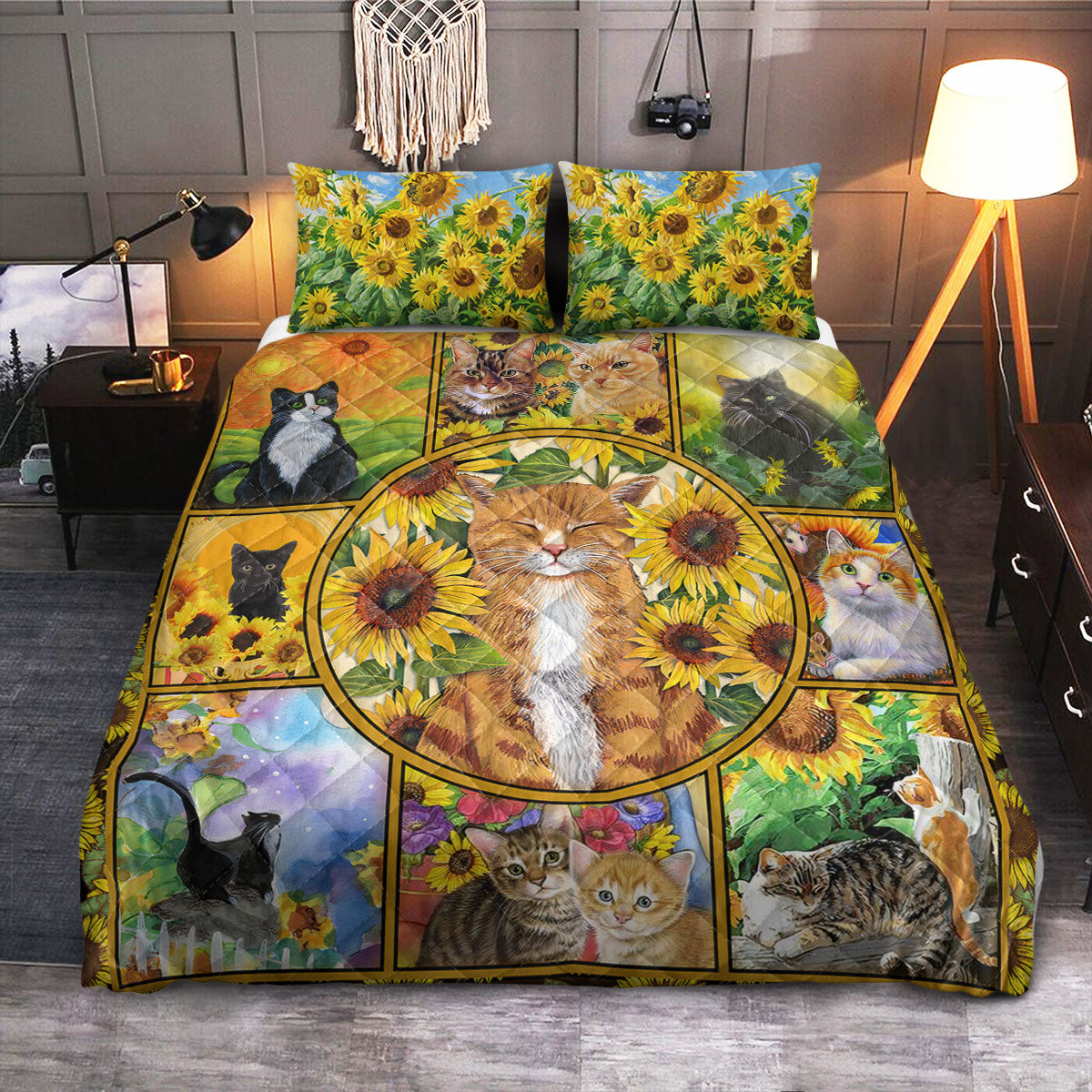 Sunflower Cat  Quilt Bedding Set