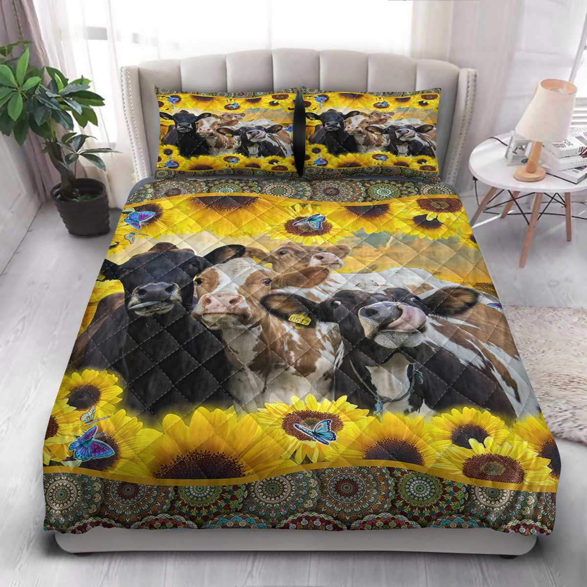 Sunflower Cow  Quilt Bedding Set