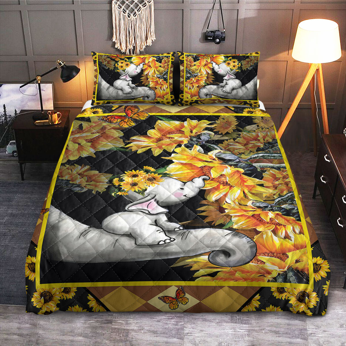 Sunflower Elephant  Quilt Bedding Set