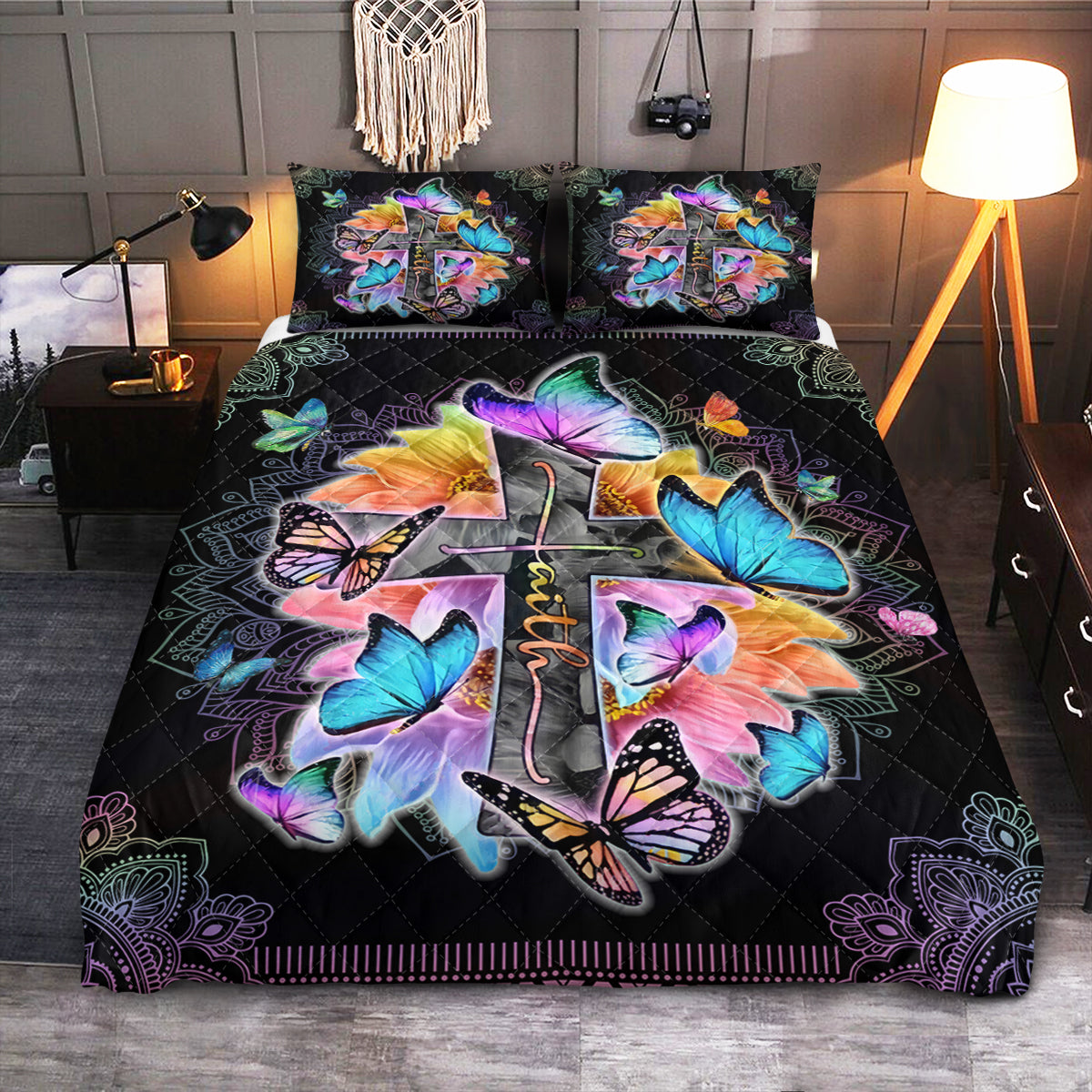 Sunflower Faith Butterfly  Quilt Bedding Set