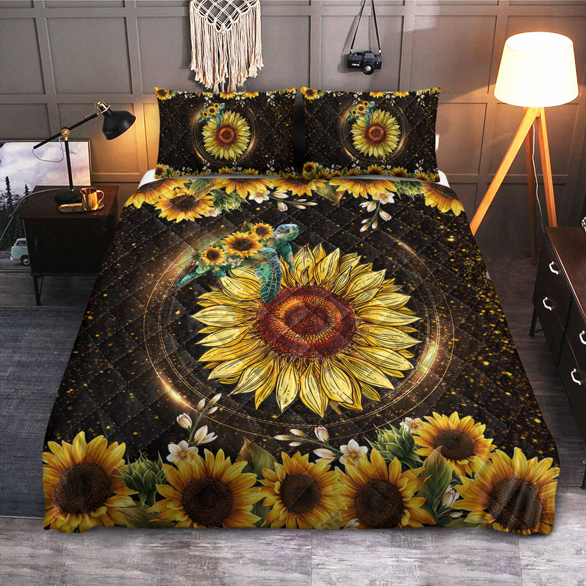 Sunflower Turtle  Quilt Bedding Set
