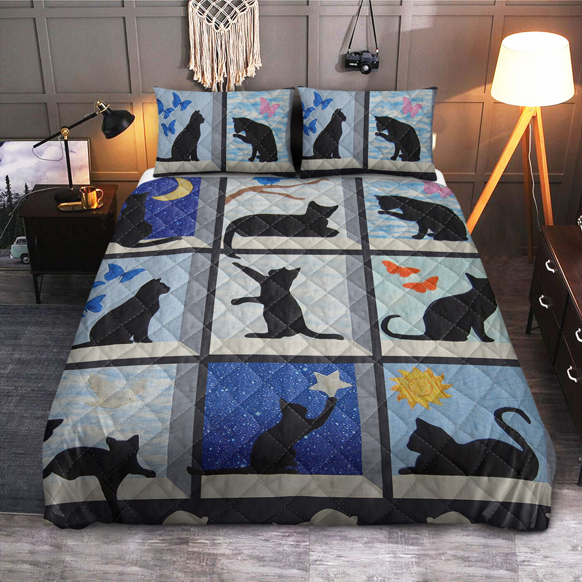 Cat silhouette Art  Quilt Bedding Set