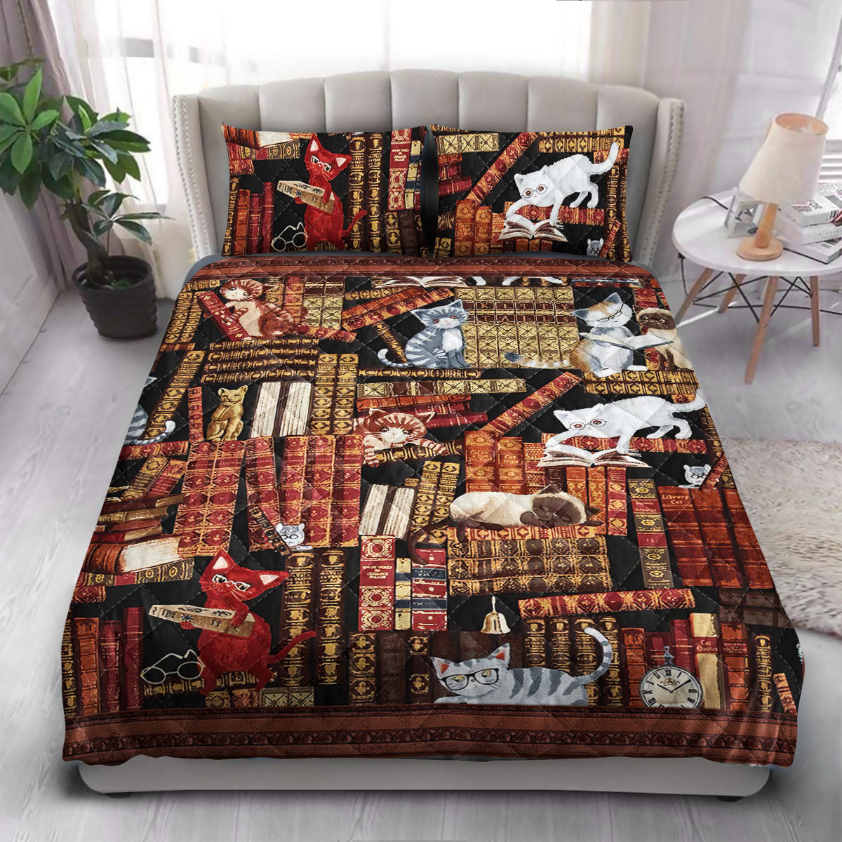 Cat Book  Quilt Bedding Set