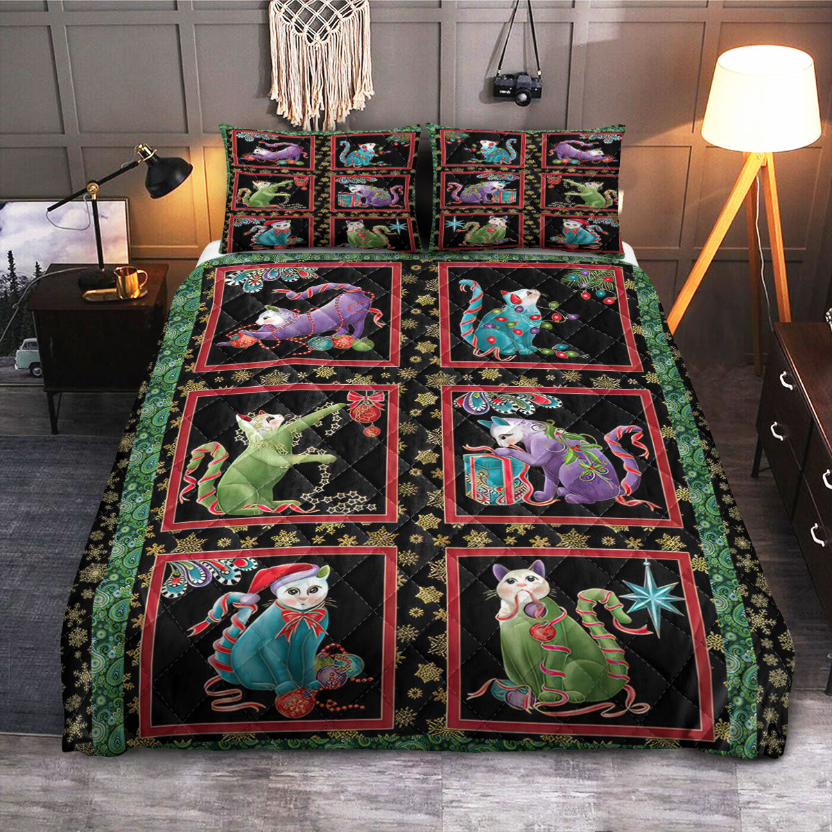 Cat Christmas  Quilt Bedding Set