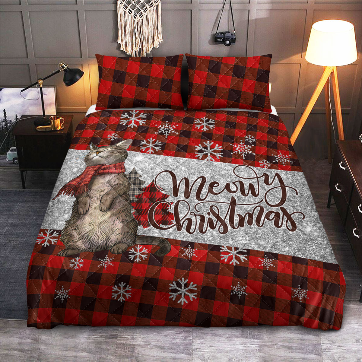 Cat Christmas  Quilt Bedding Set